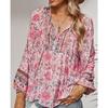 Women's V-Neck Printed Casual Loose Thin Women's T-Shirt Blouse