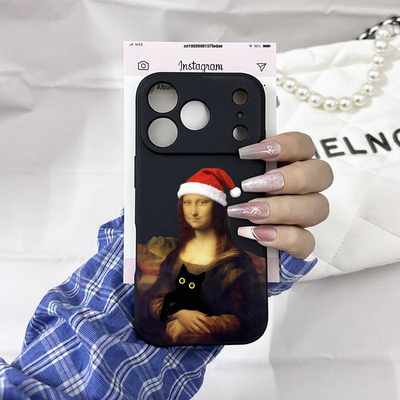 Art Aesthetic Funny Christmas Mona Lisa Phone Case for IPhone 17Air 17Pro 17 16 15 14 13.12 11 Pro Max Soft Silcone Back Cover