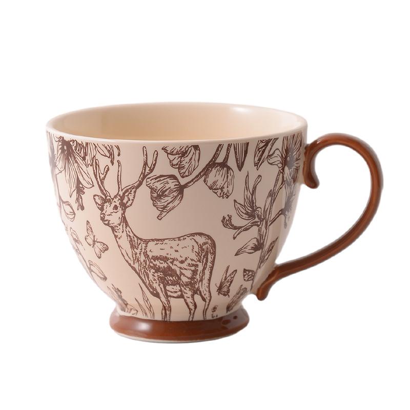 Wjg Pretty B Black Nordic Ins High-Value Mug Household Large-Capacity Water Cup Ceramic Couple Milk Cup Oat Breakfast Cup