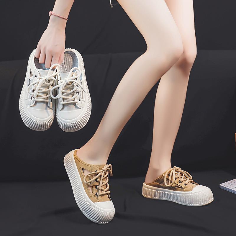 Baotou half slippers women's summer new outer wear hollowed out one pedal platform white shoes lazy sandals