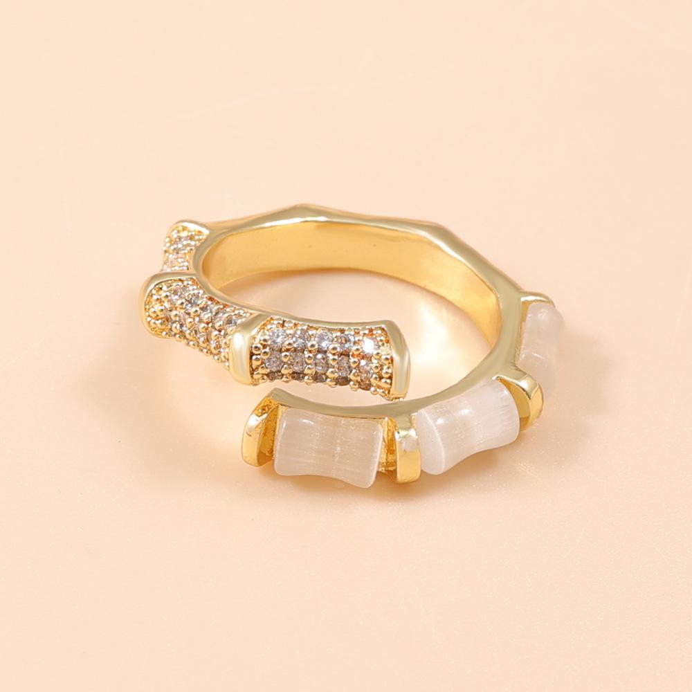 Bamboo Segment Inlaid Diamond Adjustable Gold Ring