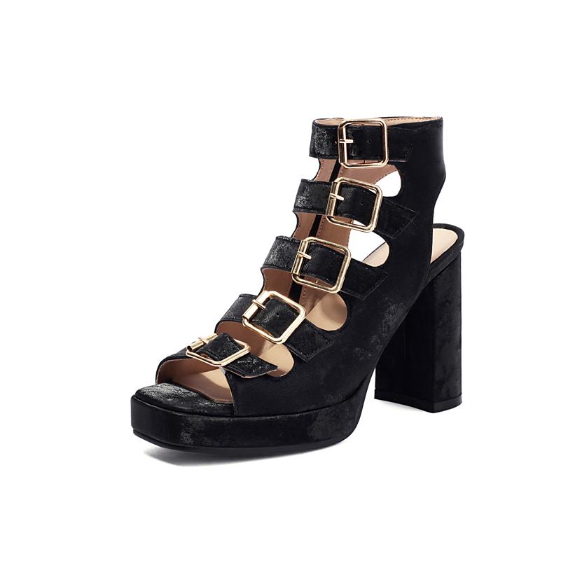 

ANNYMOLI женские сандалии с квадратным носком на толстом высоком каблуке с пряжкой-молнией на платформе сексуальные женские модные туфли летние черные красные 46 34 чёрный