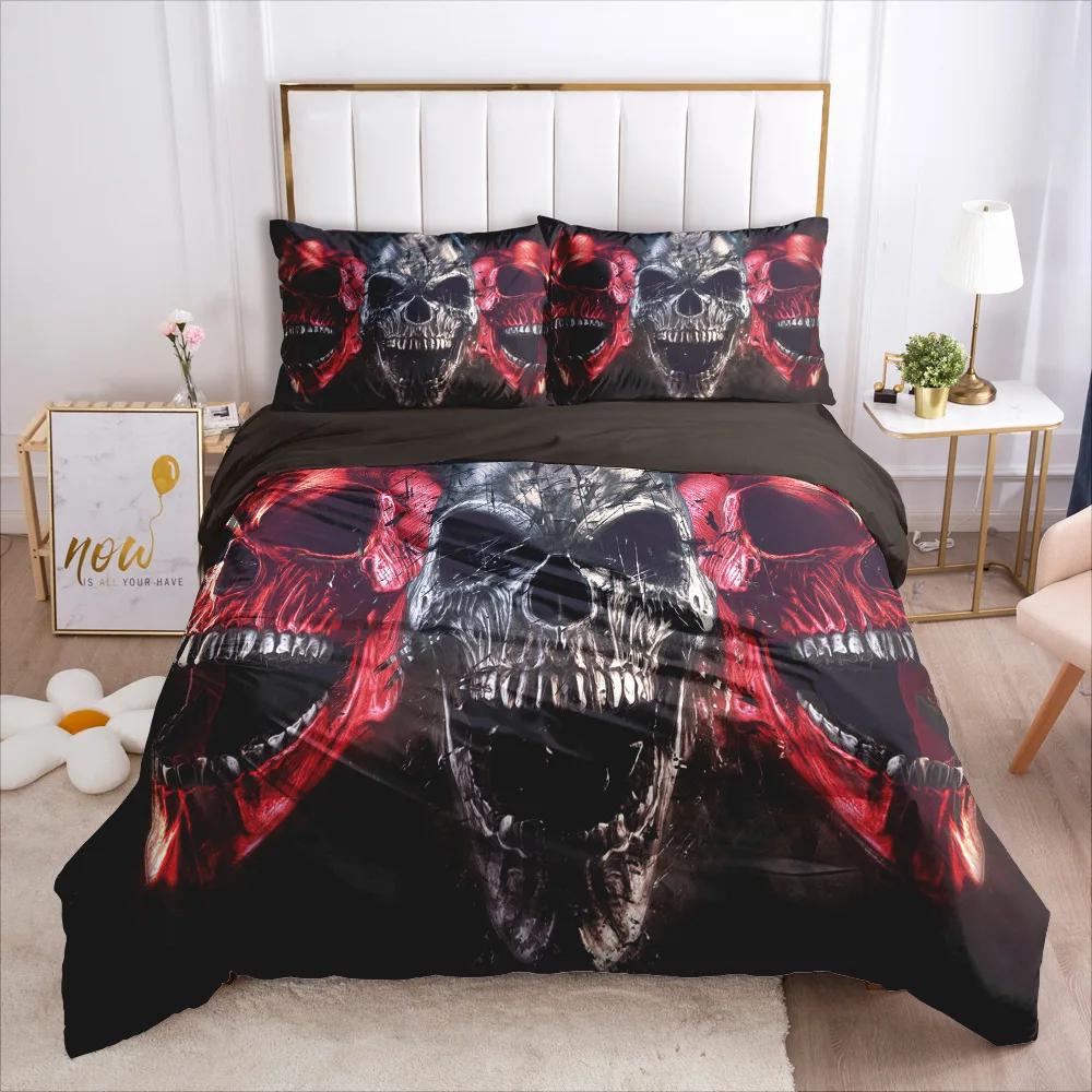 

Gothic Comforter Cover Sets Print Halloween Skull Duvet Set King Black White Decorative 3 Piece Bedding Set With Pillow Shams EU Single(135*200cm)3pcs