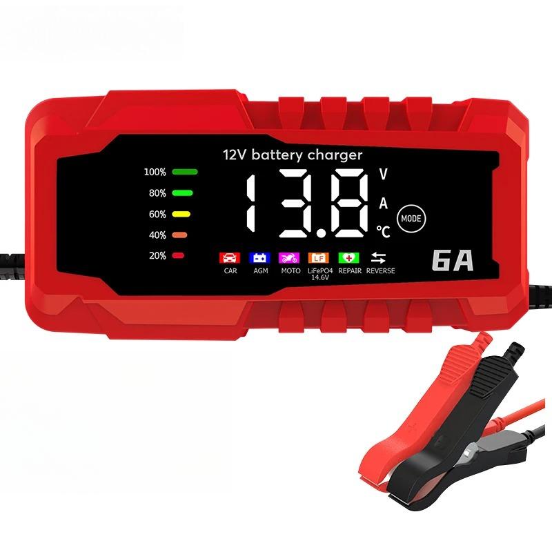 

Зарядное устройство для автомобильного аккумулятора с цветным экраном 6A 12V, зарядное устройство для автомобильных и мотоциклетных аккумуляторов, свинцово-кислотный аккумулятор, интеллектуальный ремонт US Plug красный
