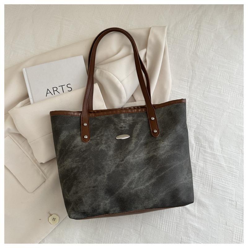 Simple casual portable shoulder bag for women going shopping, large-capacity underarm bag, college student class tote bag