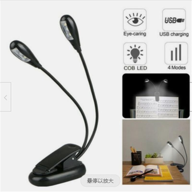 Clip-on Led Light 2pcs Arms Multipurpose Adjustable Dimmable Rechargeable Super Bright Reading Lamp