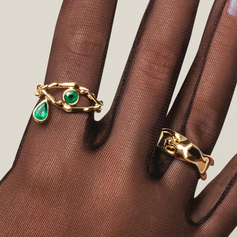 

Devil S Eye Emerald Women S Body Water Drop Gold Necklace Ring Intracranial 18K Gold Color Preservation