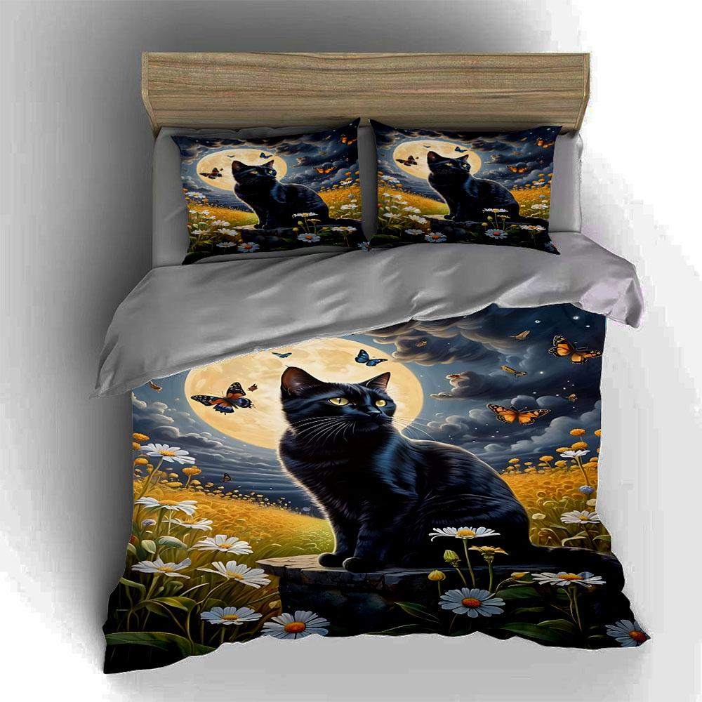 Cat, Moon, Butterflies. Bedding Duvet Cover Sets Duvet Covers Pillowcases Gifts (1 * Duvet Cover 2 * Pillowcases, Without Duvet Insert)