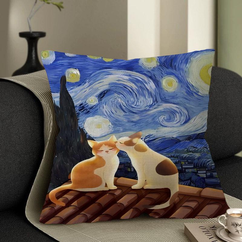 Monet Black Cat Van Gogh Sunflowers Pillowcases Home Bedding Decorative Pillow Cover Wedding Super Soft Pillow Case