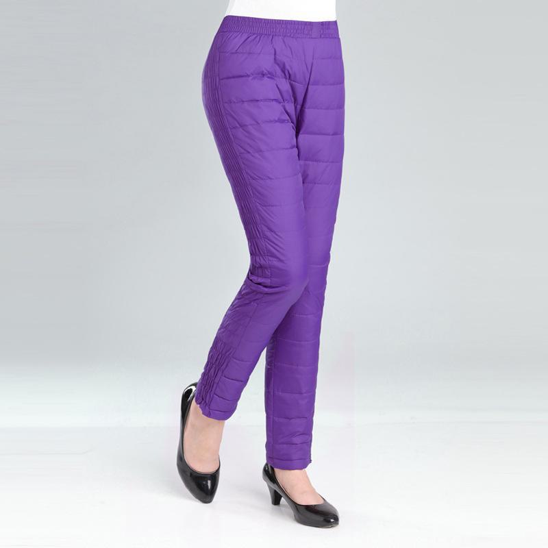 

Женские утепленные брюки с высокой талией — большой размер, облегающий крой, теплые на зиму для людей среднего и пожилого возраста XXXL фиолетовый