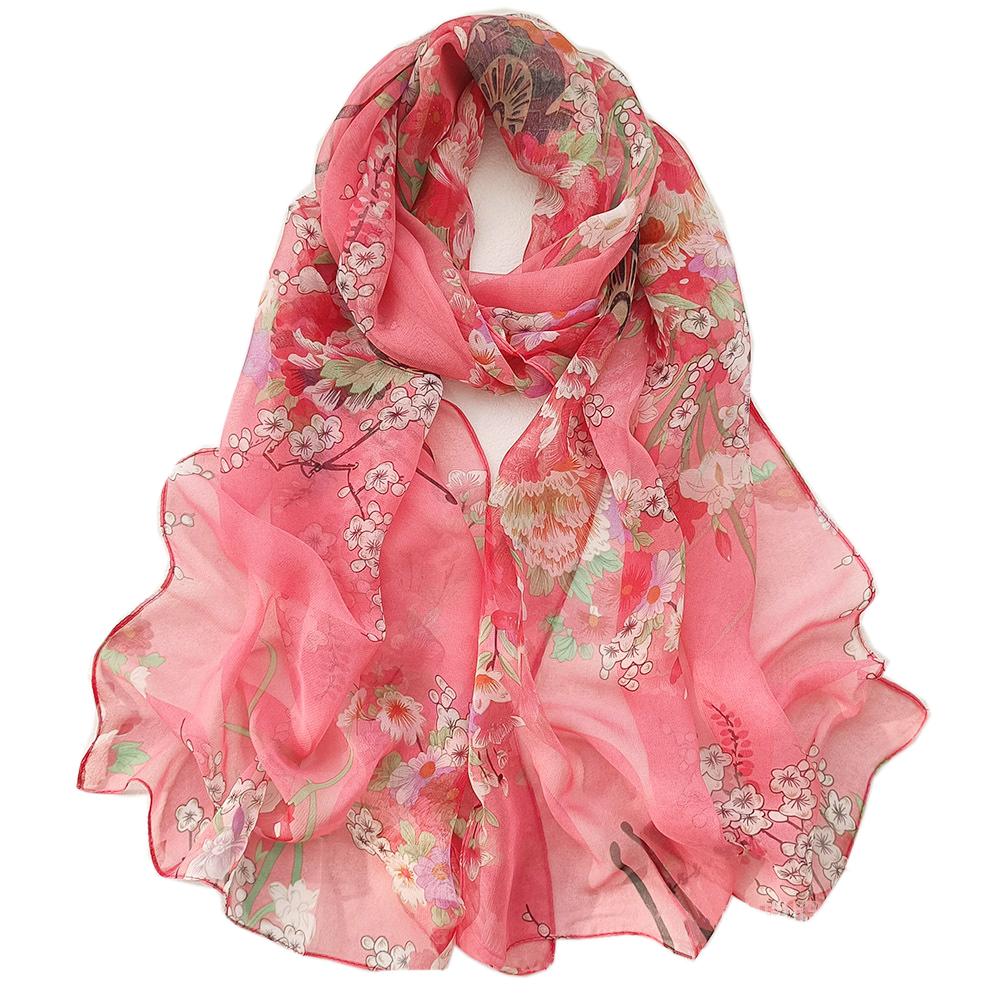 New Fashion Flower Chiffon Silky Georgette Scarf For Women Printing Long Soft Wrap Shawl Beach Kerchief Scarves Foulard Hijabs