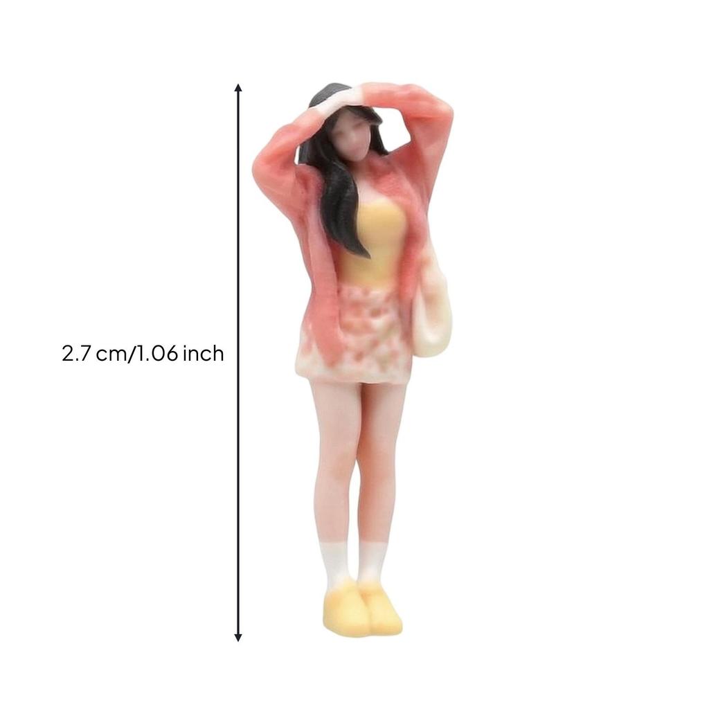 1:64 Scale Girl Figure Raised Arms Diorama Handmade Style Female Figurine for Scene Display,