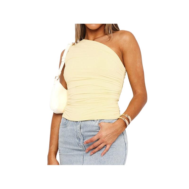 

Универсальная однотонная майка на одно плечо с открытой спиной, футболка ярких цветов, обтягивающий тонкий топ без шеи без шеи L жёлтый