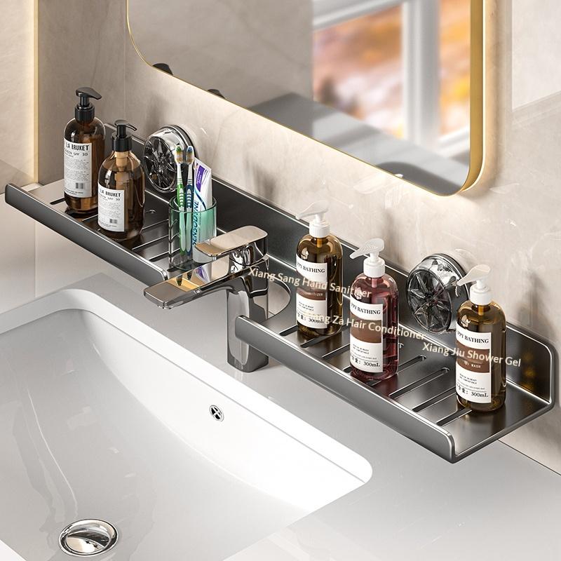 Suction Cup Mirror Front Bathroom Shelf No Drill Wall Mounted Organizer For Faucet Washbasin Vanity Waterproof Toilet Storage