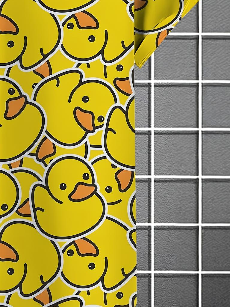 Men'S Yellow Duck Pattern Button-Up Shirt - Casual Vacation Style, Slightly Stretchy Fabric, Regular Fit - All-Over Patterned Short-Sleeve Shirt