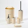 Solid Color Bathroom Accessory Set: 6-Piece Plastic Kit with Mouthwash Cup, Toothbrush Holder, Soap Dish, and Storage Containers.