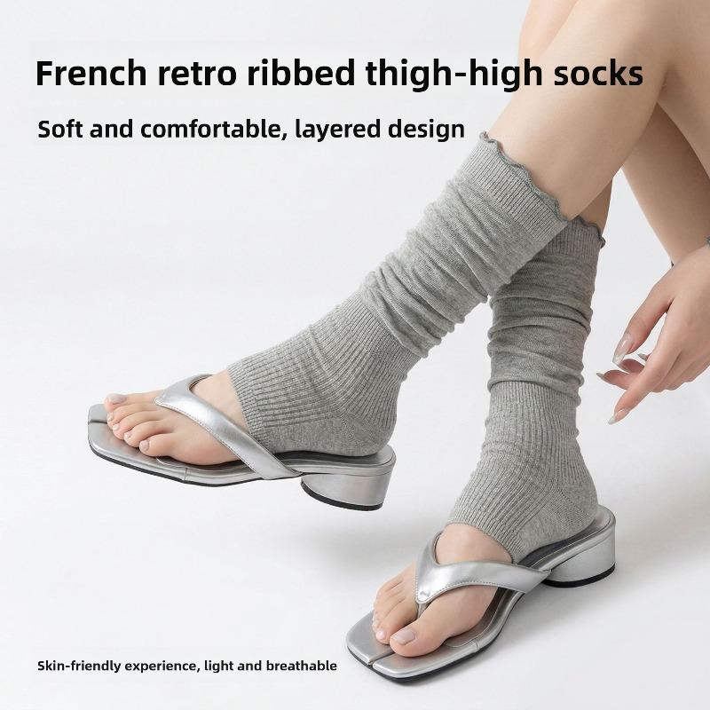 Spring and Summer Pile Pile Socks with Wooden Ear Cuffs, Long Stockings, Breathable, Suitable for Walking, Slimming, Versatile, Calf Socks