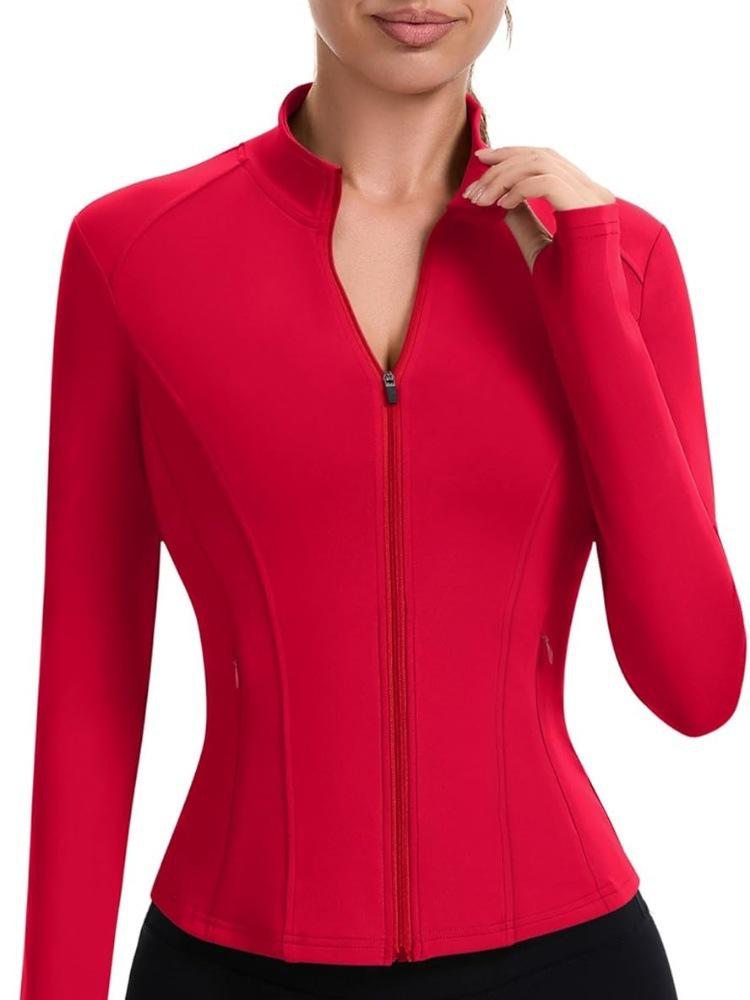 Autumn Slim-Fit Stand-Collar Yoga Jacket, Zip-Up Long-Sleeved Fitness Top