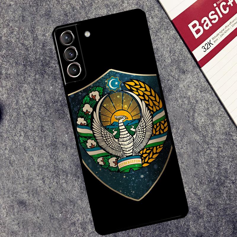Emblem of Uzbekistan National Flag Case For Samsung Galaxy S25 S26 Ultra S20 S21 S22 S23 S10 Plus S25 FE S24 Ultra Cover Coque