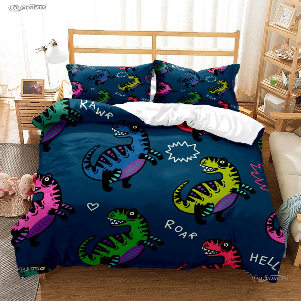 Three-Piece Cartoon Cute Dinosaur 3D Digital Printing Bedding Kit Bed Sheet Quilt Cover