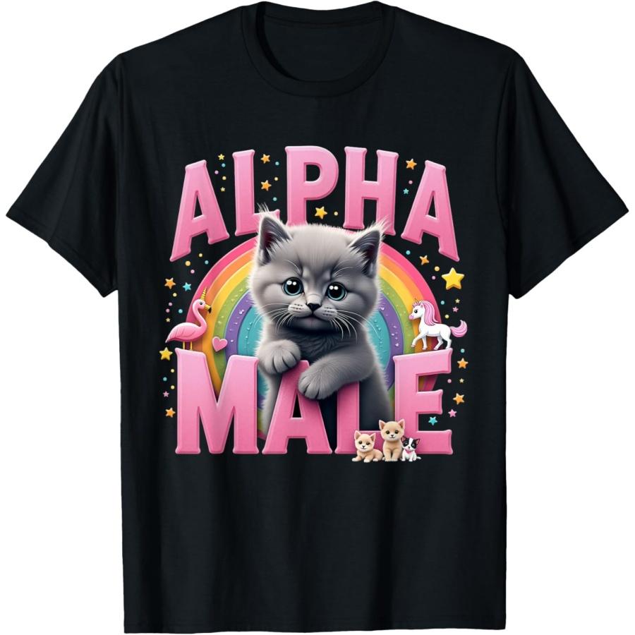 Смешной Кот Альфа Милый Фламинго Мем Котёнок Мужская или Женская Футболка S