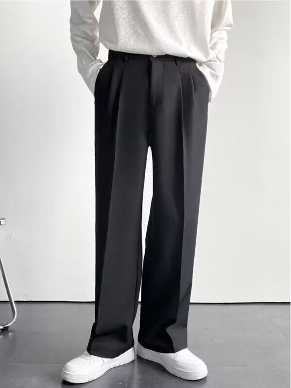 Men's Spring Japanese-Style Casual Black Wide-Leg Trousers 