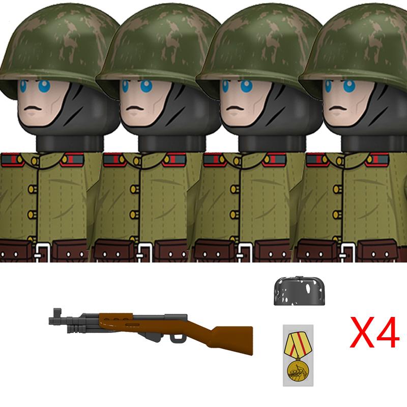 Military WW2 Russia Soldiers Figures Building Blocks Army Infantry Soviet Union Warrior Officer Military Weapons Bricks Toys Kid