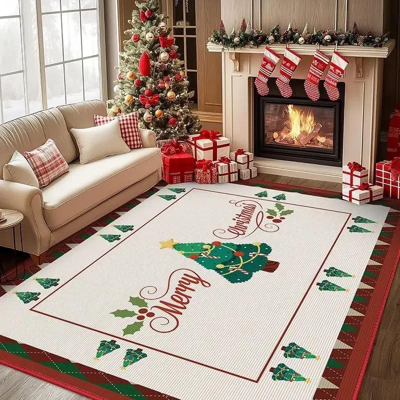 Christmas Poinsettia Red Green Carpet for Living Room Home Decor Sofa Table Large Area Rugs Hallway Balcony Mat Non-slip Doormat