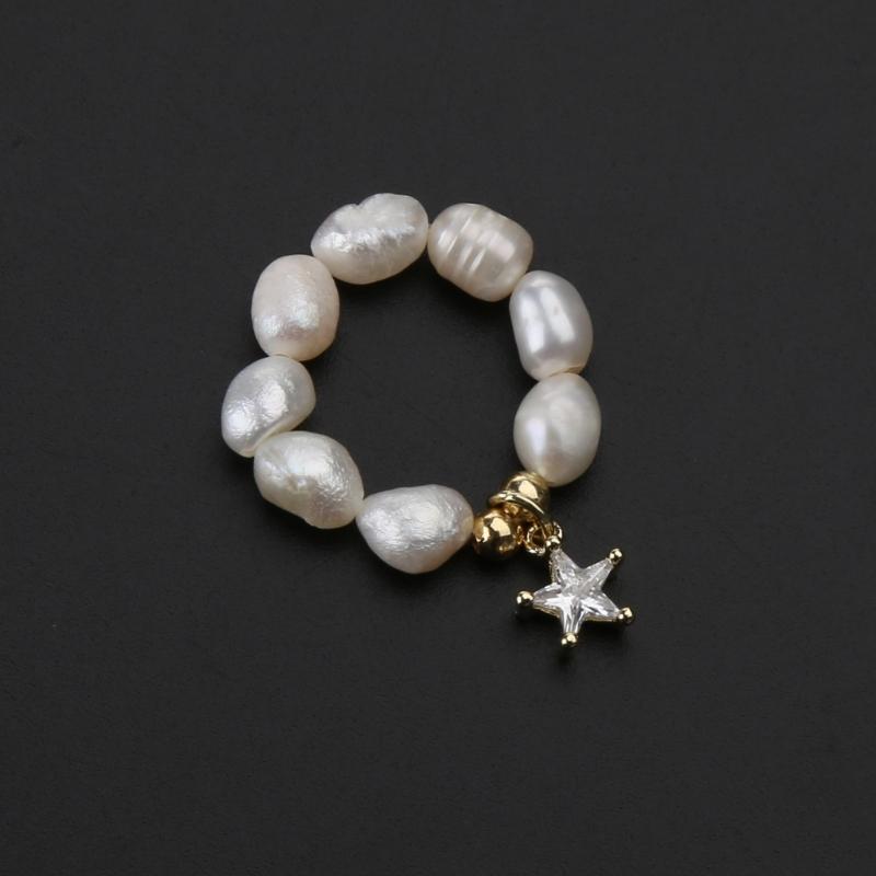 Multi-Beaded Heart Star Pearl Rings Natural Freshwater Pearl Geometric Rings for Women Minimalist Stacked Party Rings