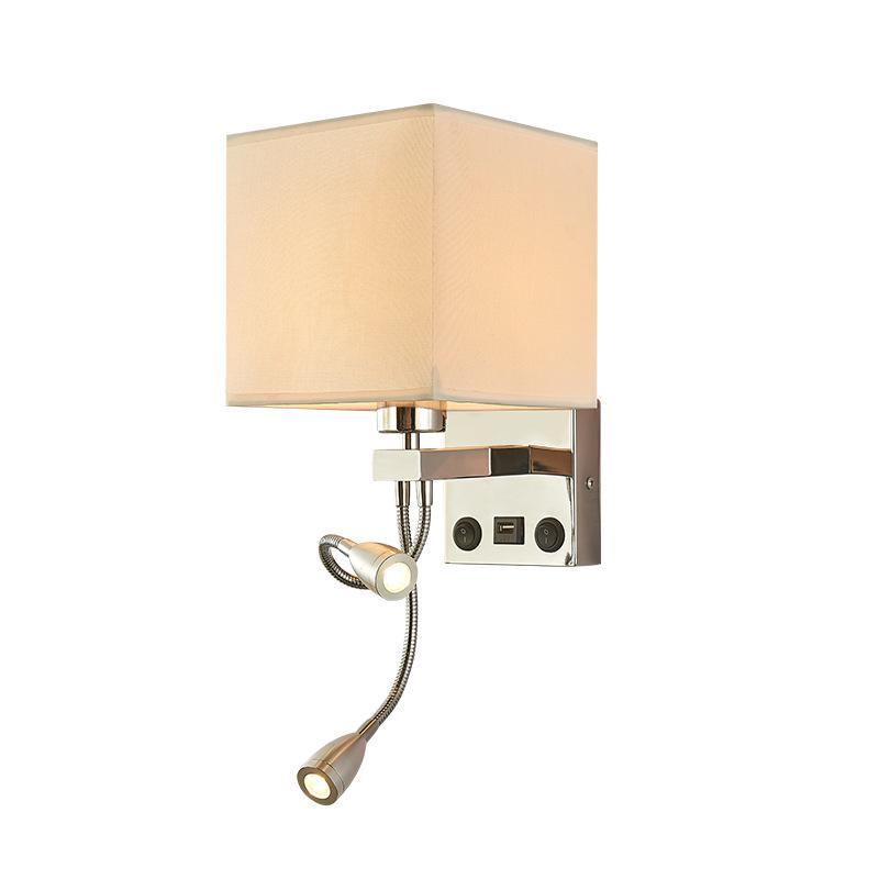 European LED Wall Lamp with USB: Dimmable Fabric Bedside Light for Bedrooms
