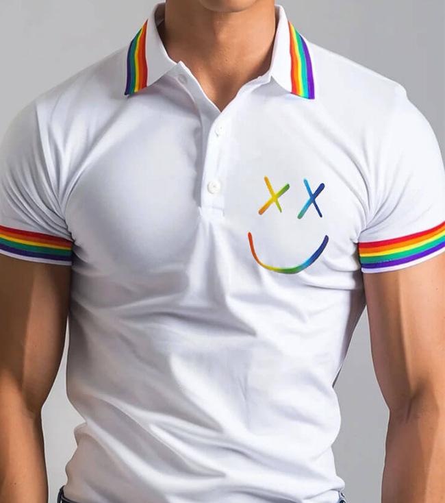 Pride-Inspired Short Sleeve Polo, Slim Fit with Rainbow Trim for Casual Wear