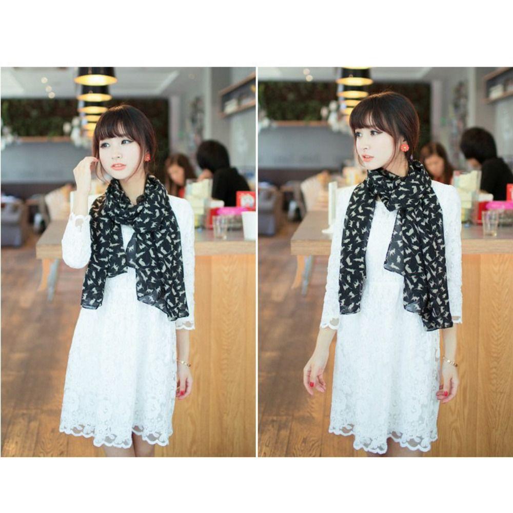 Graffiti Cartoon Cat Printed Scarf Women Girls Kitten Shawl Scarf Trendy Chiffon Scarf