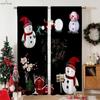 Cartoon Snowman Christmas Decorative Curtains Suitable for Bedroom Restaurant New Year Party Decorative Curtains 2 Pieces
