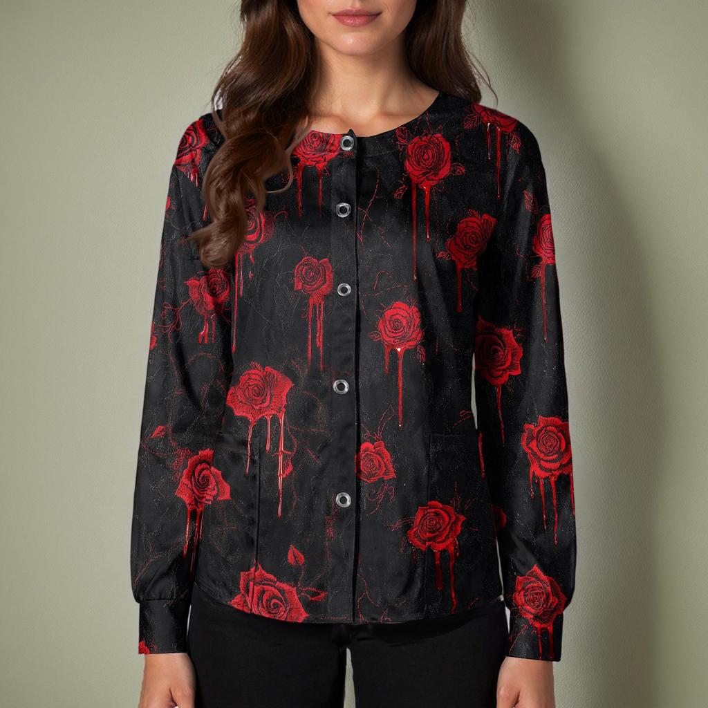 Women's Casual Long Sleeve Single-Breasted Halloween Print Cardigan Top for Fall