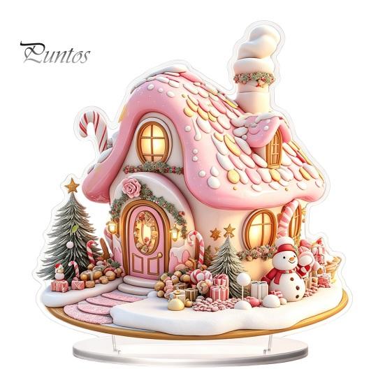Acrylic Holiday Ornaments for Home Decor 2D Christmas Tree Figurine, Dreamy Floral Candy House Tabletop Showcase Ornaments, Centerpiece Office