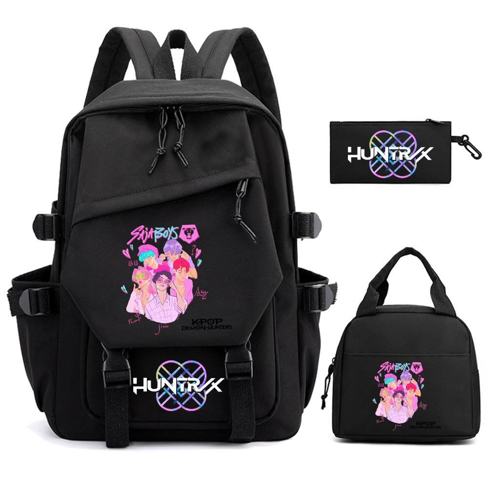 3Pcs/set K-pop Demon Hunters Printed Backpack for Teenger Boy Girl Large Capacity Schoolbag Children Student Bookbag Women Waterproof Travel Bag