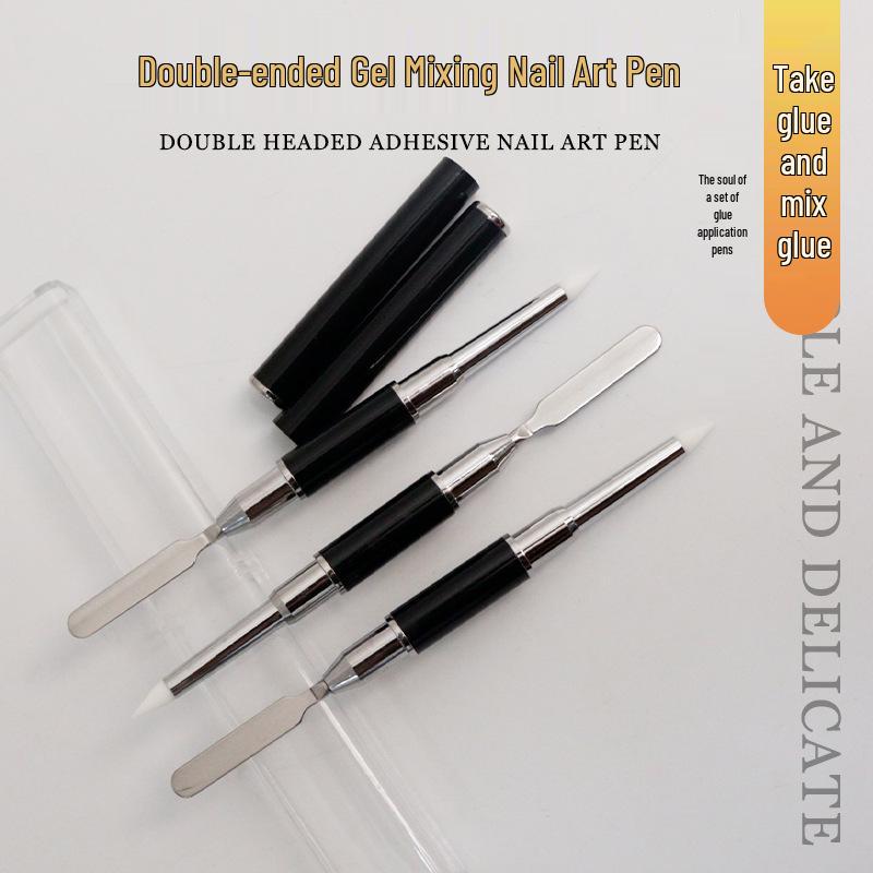 Dual-Head Gel Mixing Nail Art Pen Set - 3-Piece Multi-functional Embossing & Picking Tool