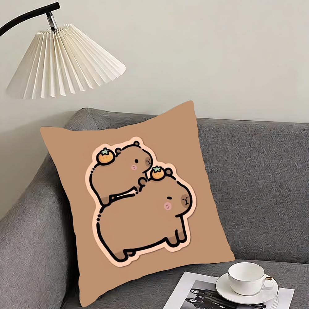 Capybara Cartoon Cute Cushion Cover Reversible Plush Pillow Cover – For Car, Sofa, Bedroom, Perfect As a Gift.
