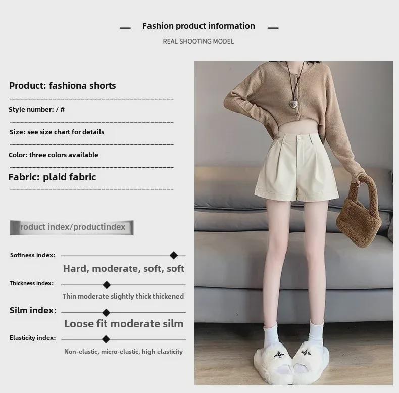 Dámské šortky z PU kůže s vysokým pasem - Slim, volný střih, široké nohavice, ležérní na jaro, podzim, zimu, americký styl.