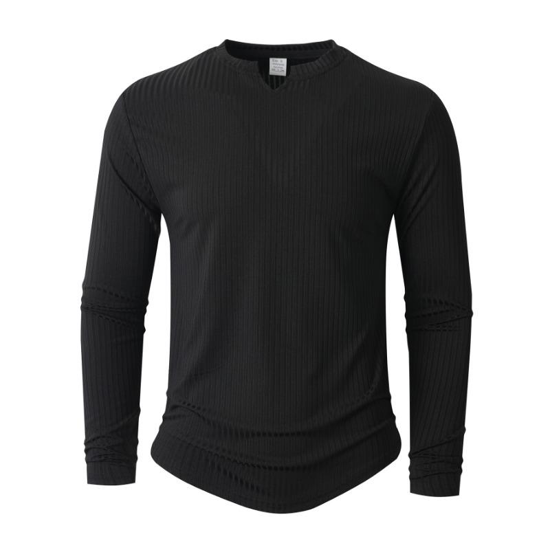 Casual Sports Fashion Long-sleeved Slim Top Autumn and Winter Men's V-neck T-shirt Solid Color