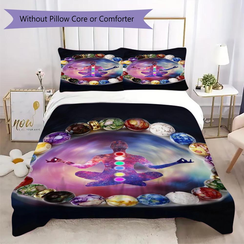 1PC Chakras Theme Bedding Quilt Set Quilt Cover Pillowcase Home Decoration Birthday Gift (1 * Duvet Cover + 2 * Pillowcase, Without core)A12