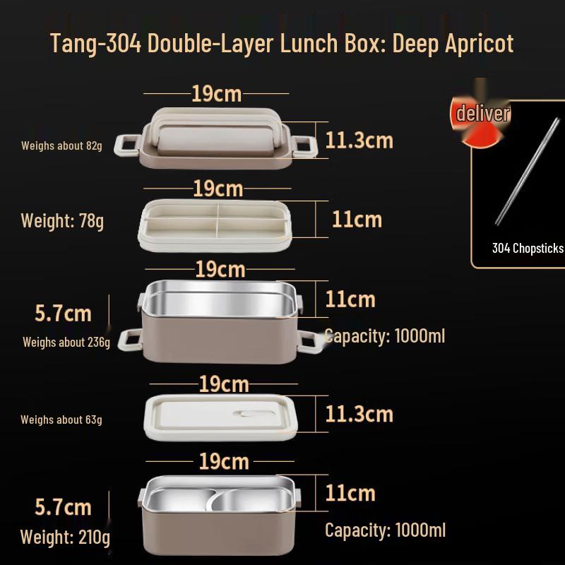 ZISIZ Square 304 Stainless Steel Insulated Lunch Box