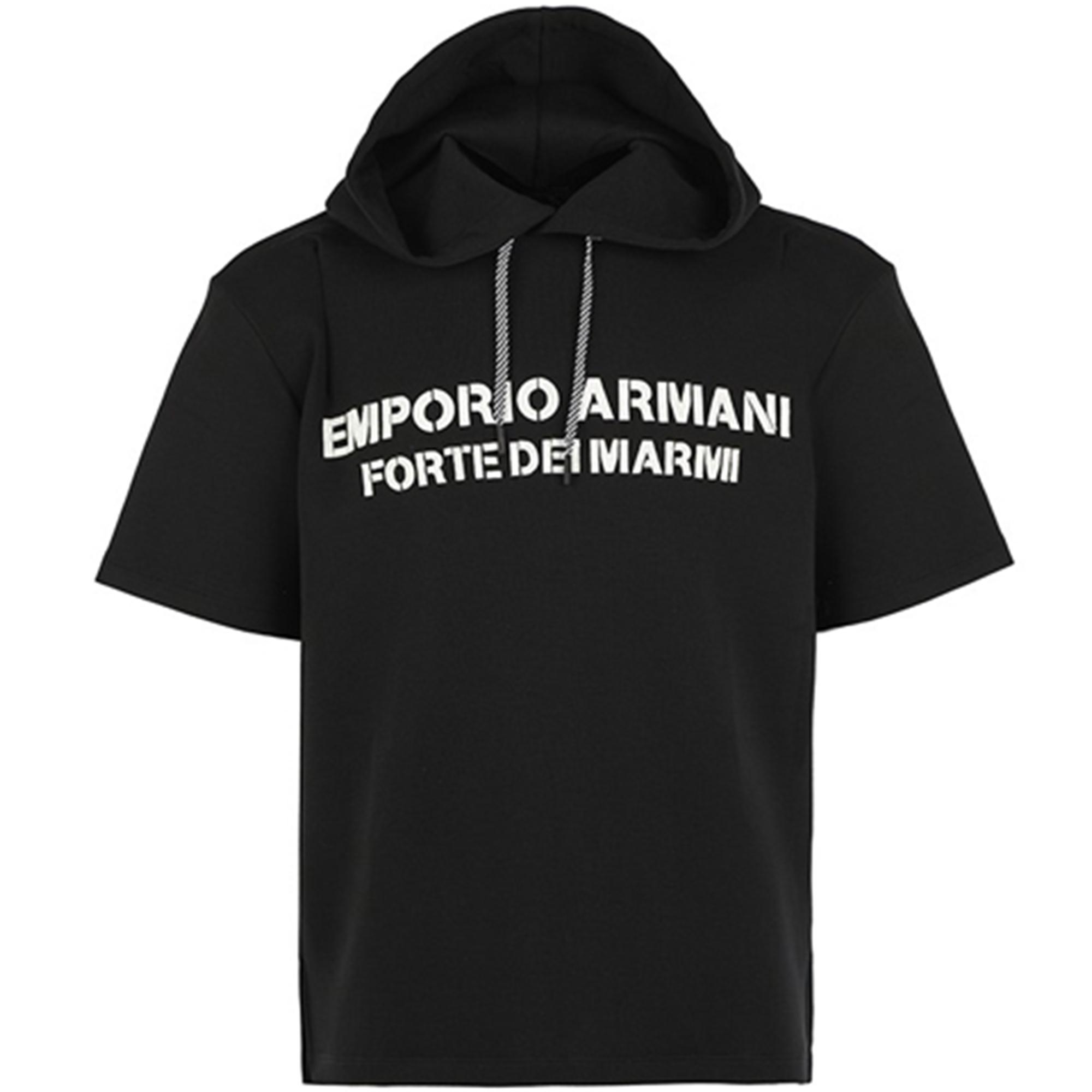 Emporio Armani FW21 Logo Letter Hooded Short Sleeve Sweatshirt Men sweatshirt Black 6K1M63-1JHSZ-0999 XS