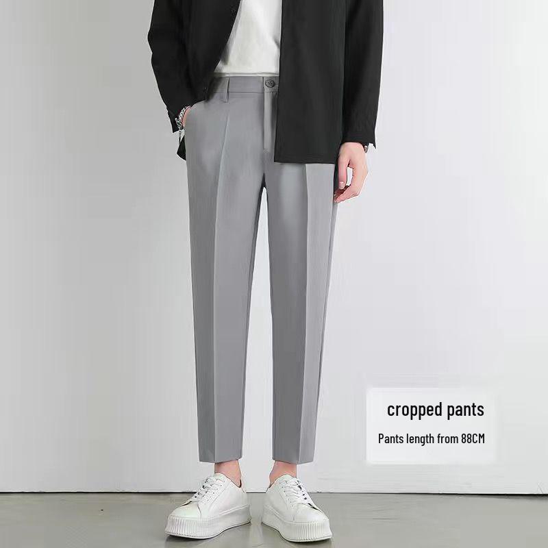 

Men s Slim Fit Nine-Point Korean Suit Pants - Lightweight, Straight-Cut, All-Match, Autumn Casual Style L светло-серый