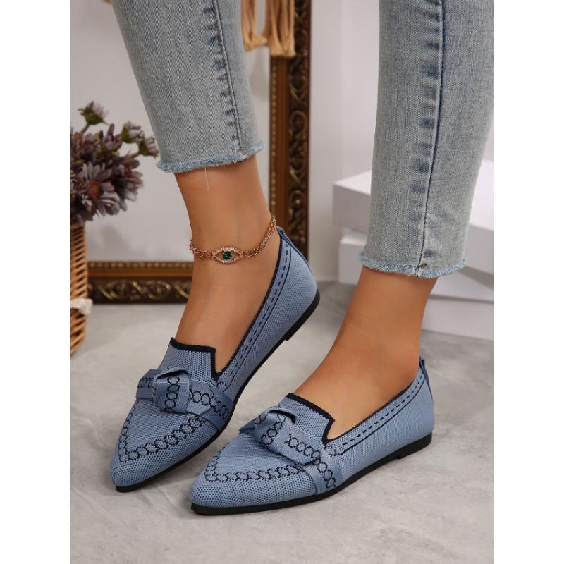 Large Size Fly-woven Breathable Flat-soled Single Shoes Women's Overalls, Bows, Shallow Mouth Lazy Work Shoes Shoes