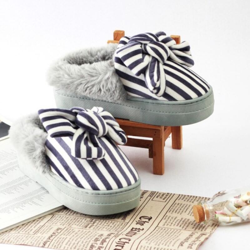 Striped ribbon heel slippers Striped Ribbon Block Heel - Indie Pink 35-36