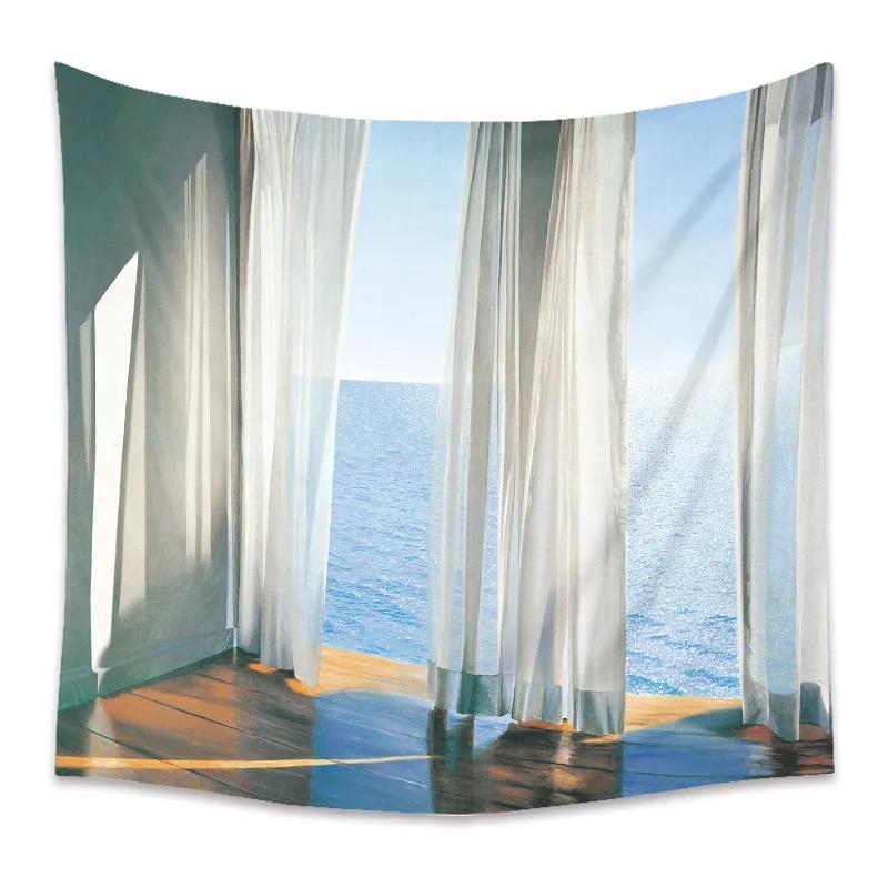 Окно Пейзаж Фон Подвесной Ткань Спальня Гостиная Гобелен Домашнее Настенное Украшение Гобелен 100x75cm