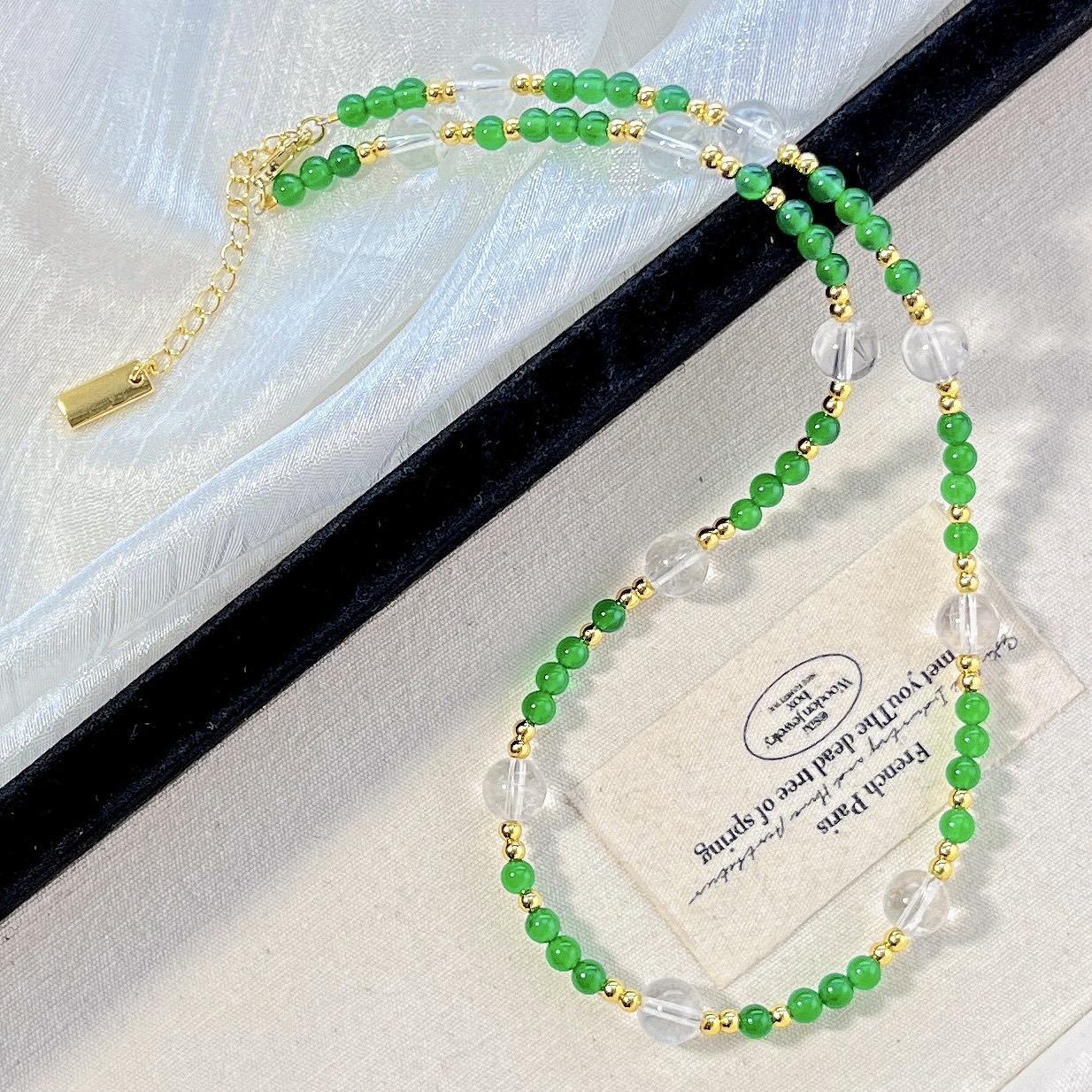 High Quality Natural Ice-Permeable Chalcedony Agate White Crystal Design Necklace Collarbone Chain