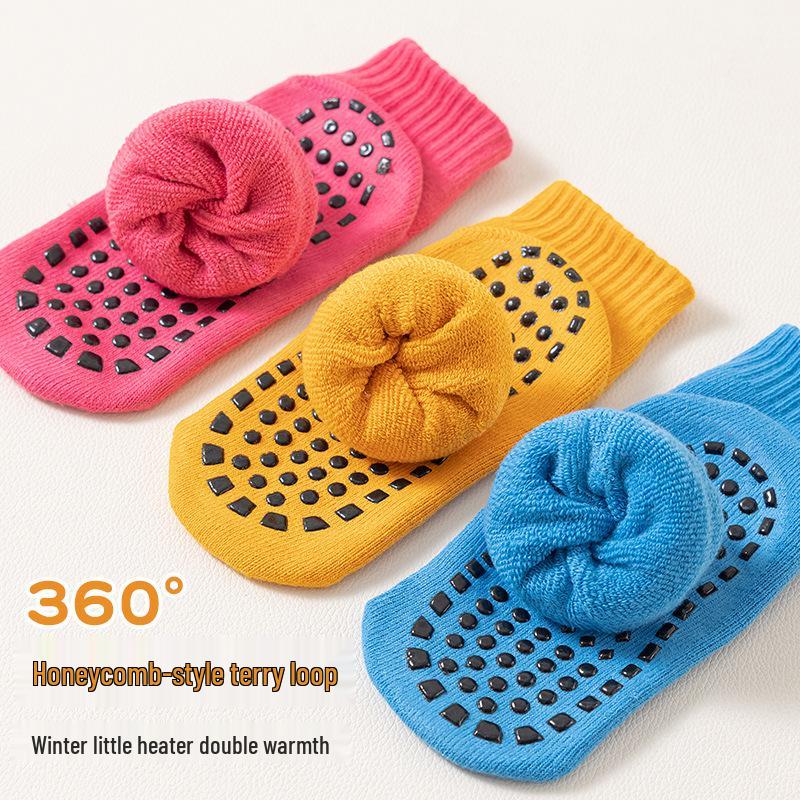Thick Non-slip Children's Floor Socks for Autumn/Winter Warmth - Mid-Calf Baby/Adult Indoor Trampoline & Yoga Socks