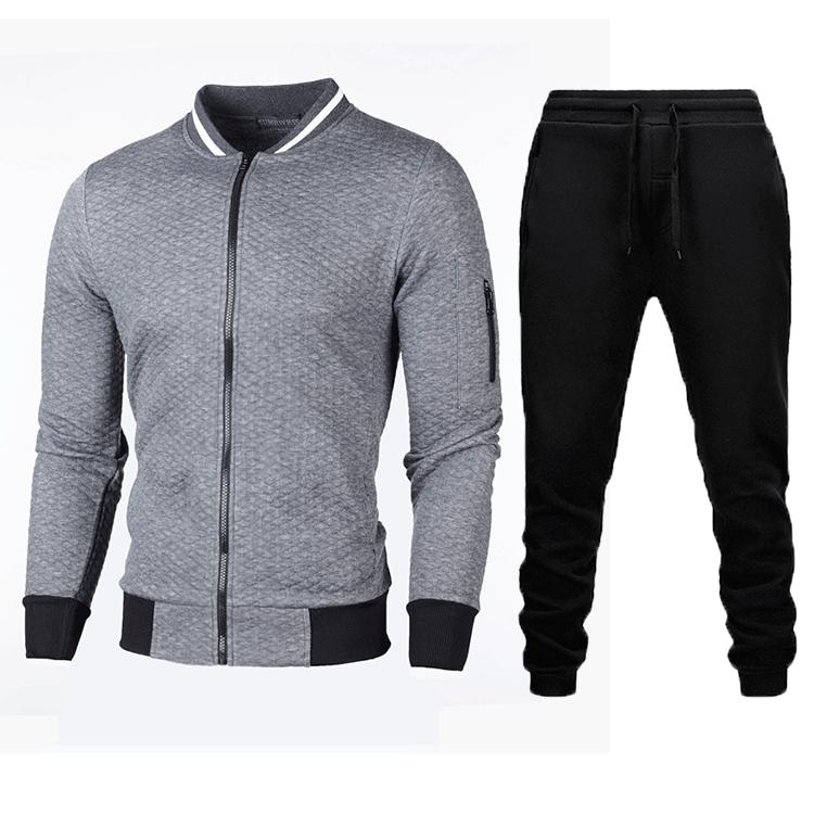 Neuer Stil Sweatshirt Reißverschluss Stehkragen Sweatshirtjacke Herren Kariert Einfarbig Strickjacke Anzug